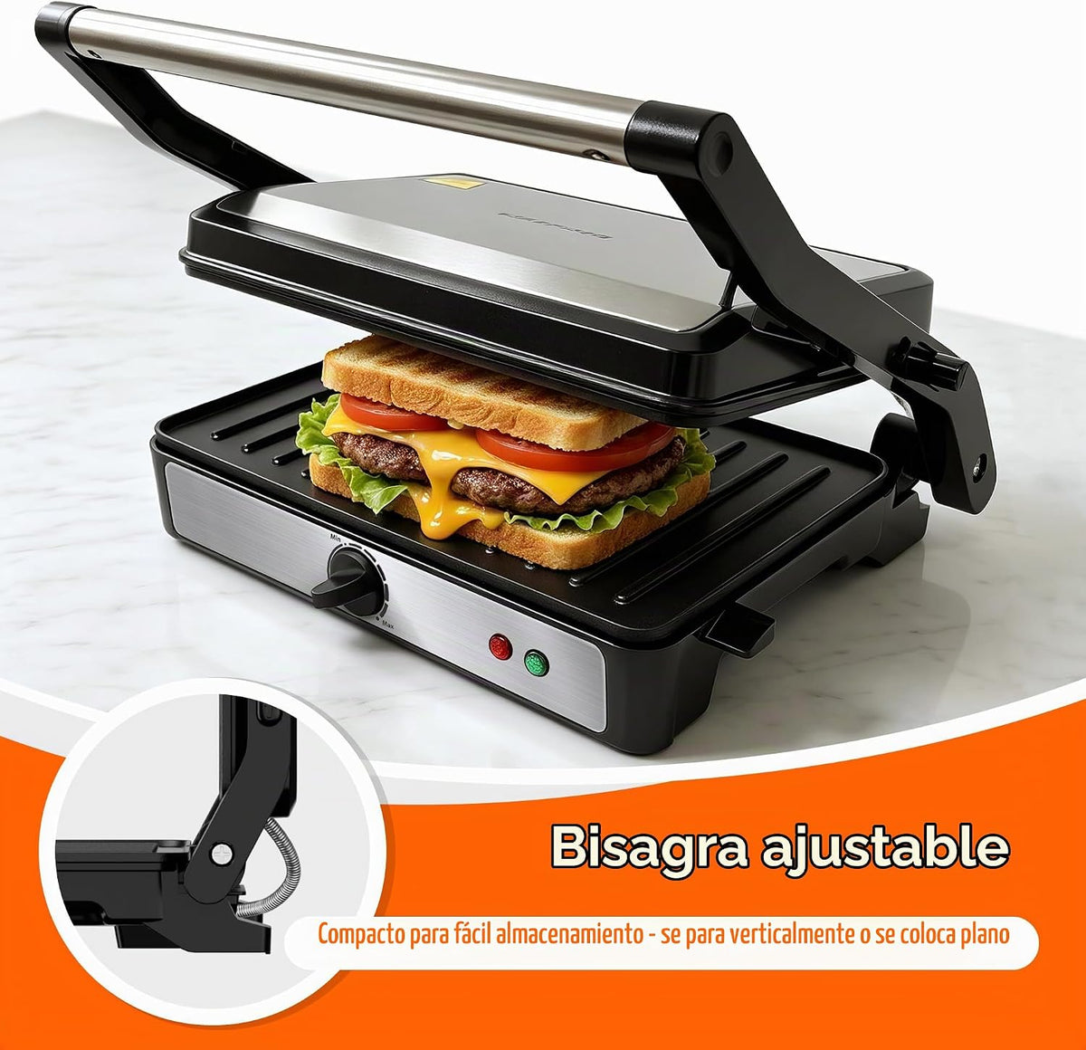 KEINVE Prensa eléctrica Panini y sandwichera con control de tempera...