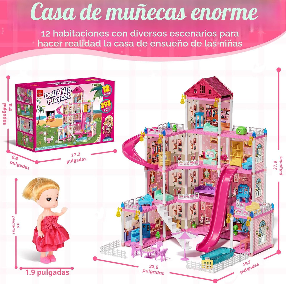 Lehoo Castle Doll House 4 pisos 12 habitaciones, juego de casa de m...