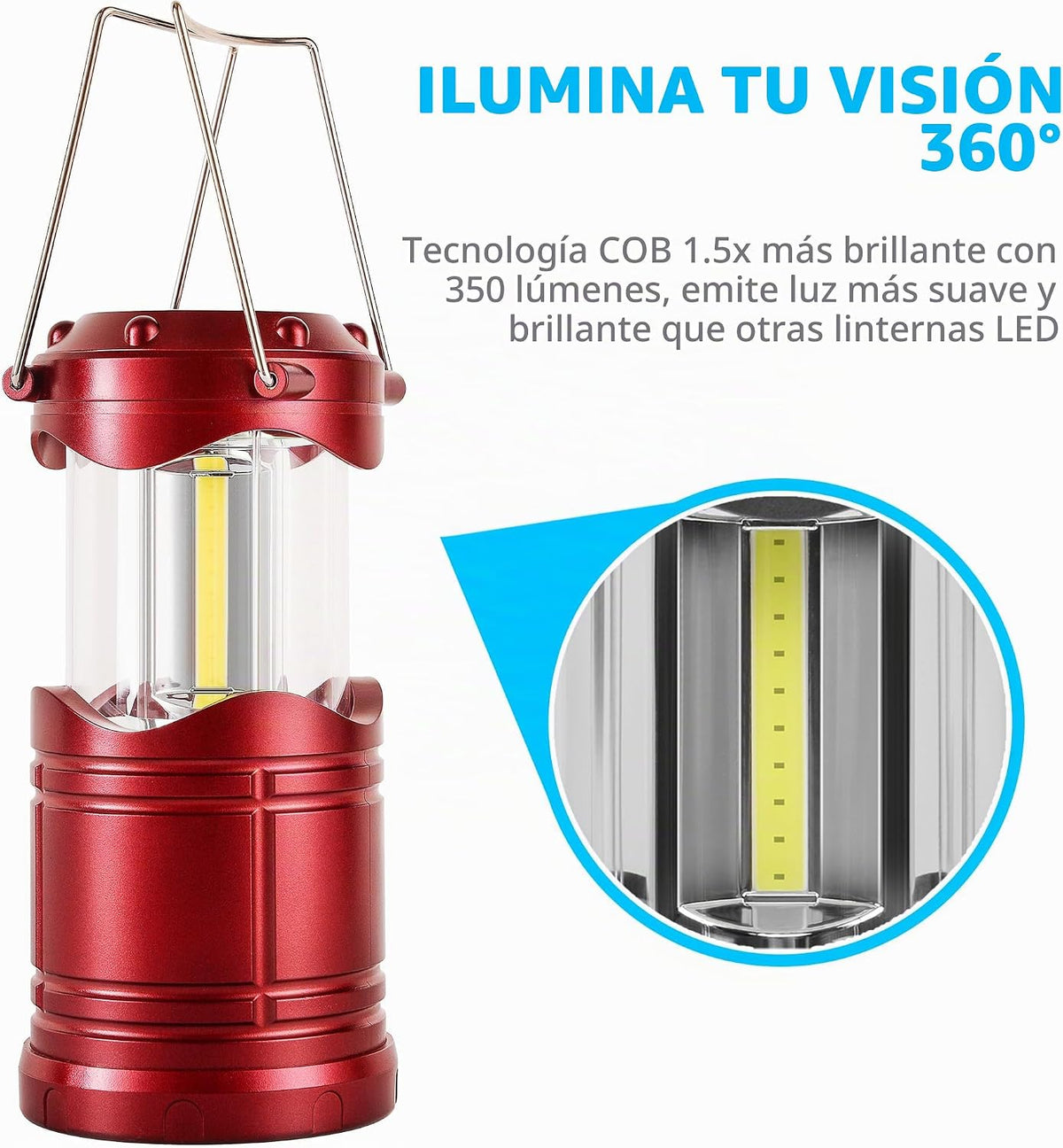 Lichamp Linterna LED para campamento, paquete de 4 linternas alimen...