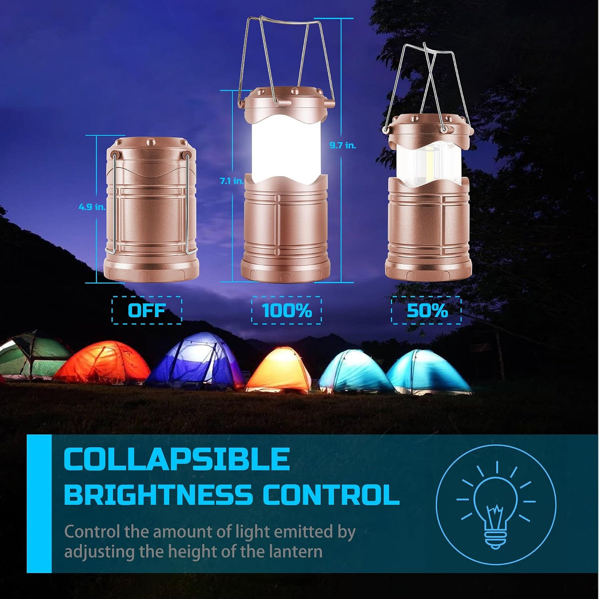 Lichamp Linterna LED de camping, paquete de 4 linternas alimentadas...