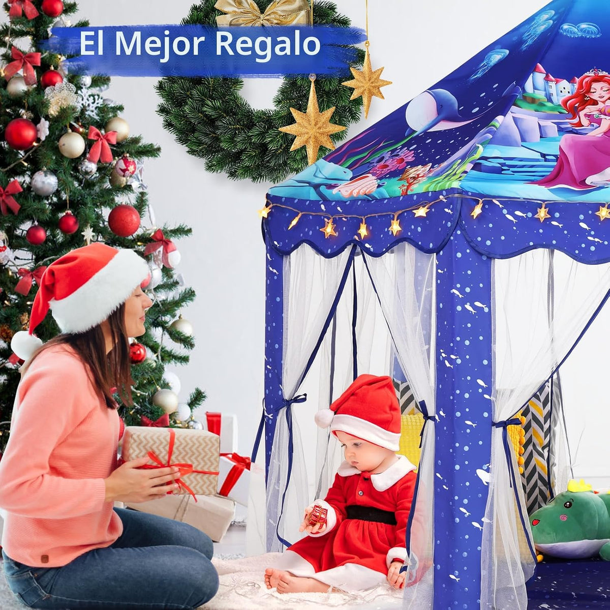 Monobeach Tienda de campaña de princesa de sirena para niñas, casa...