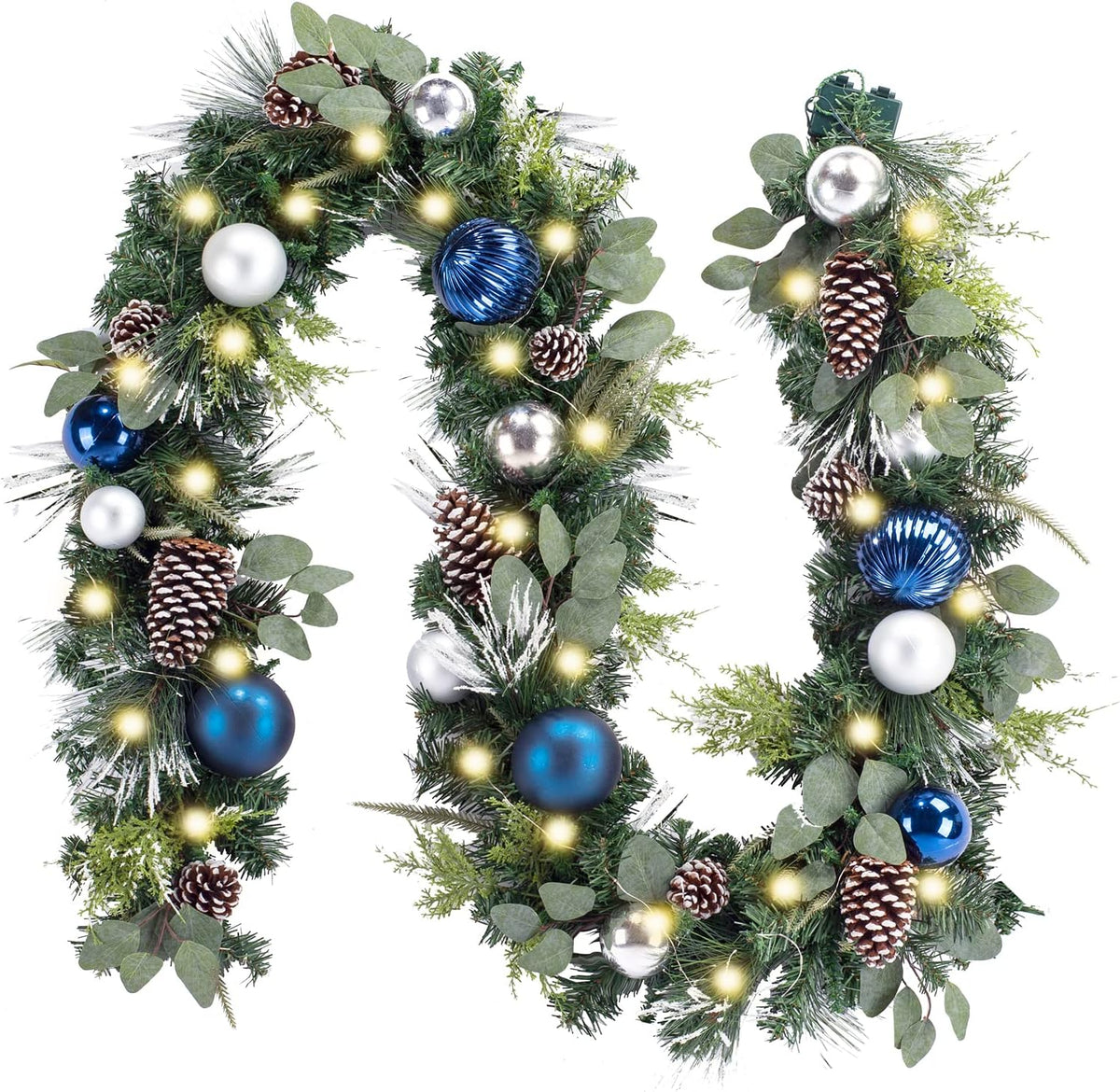 WANNA-CUL Guirnalda de Navidad preiluminada de 9 pies con luces | G...