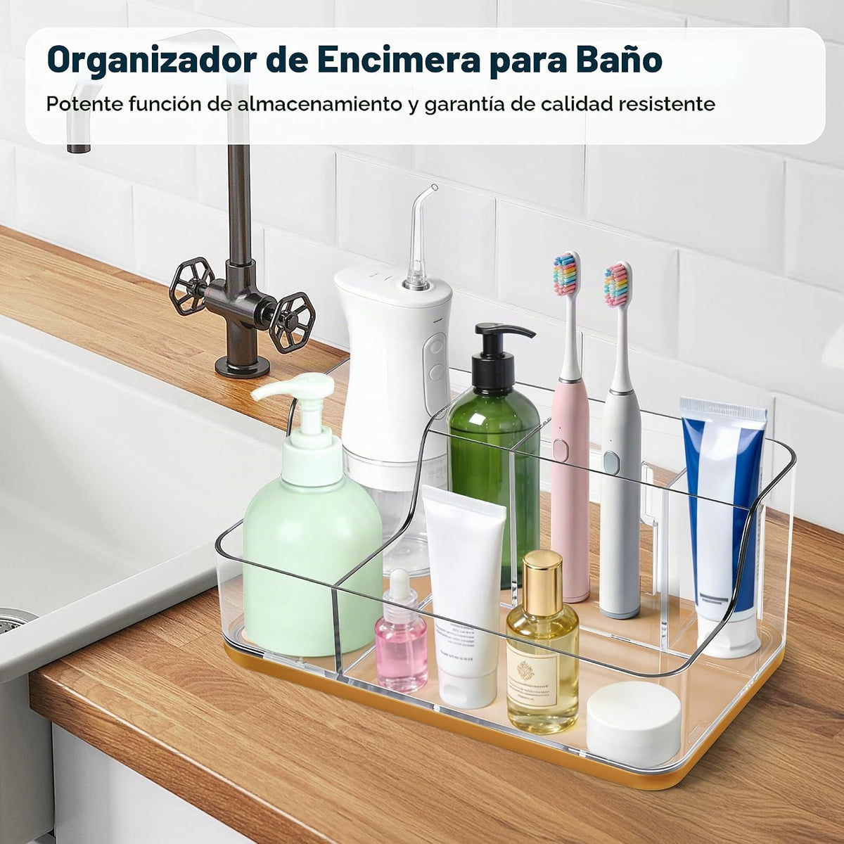 LAREKUN Estante de almacenamiento dorado para encimera de baño, láp...