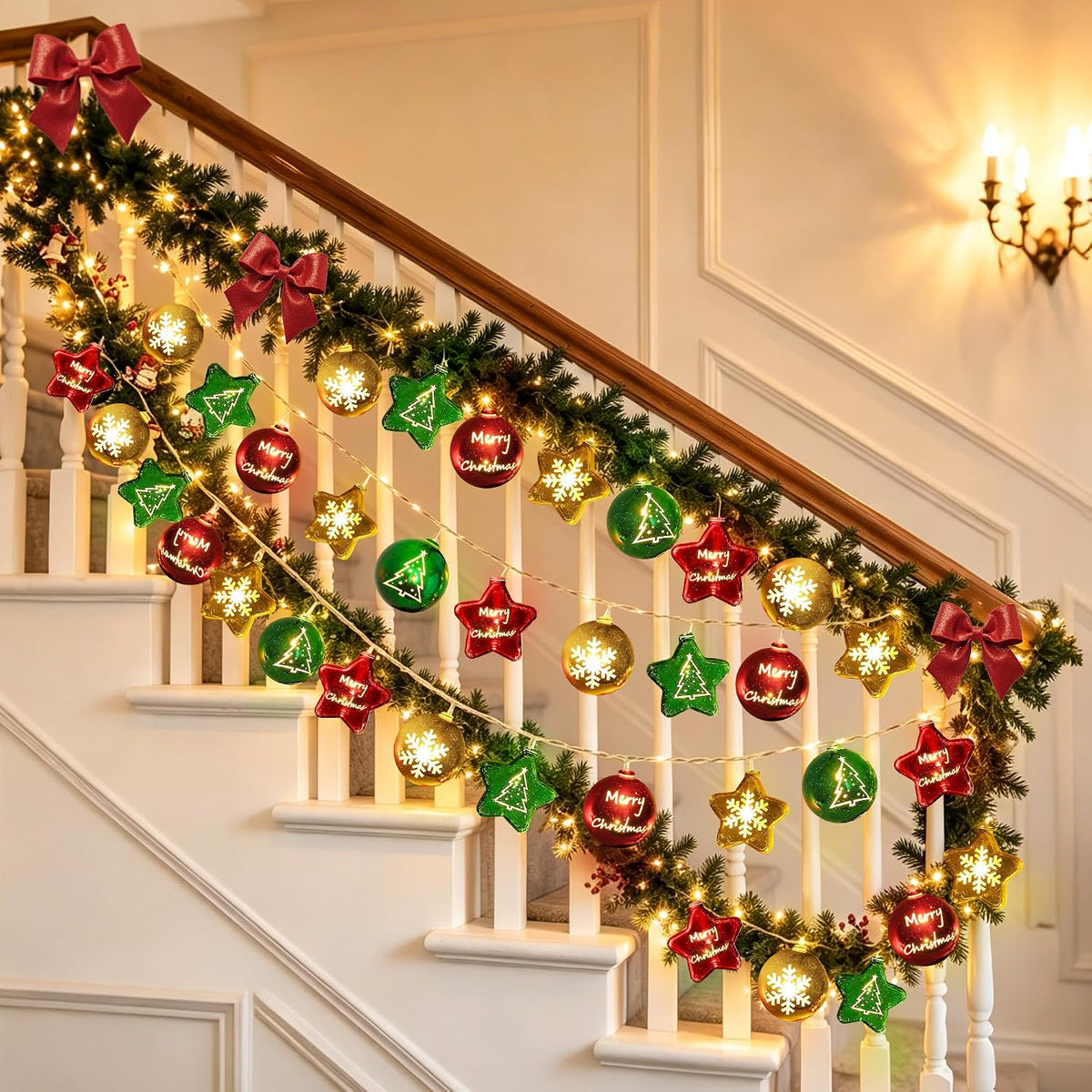 Guirnalda de luces navideñas con 30 luces LED de bola y estrella de...