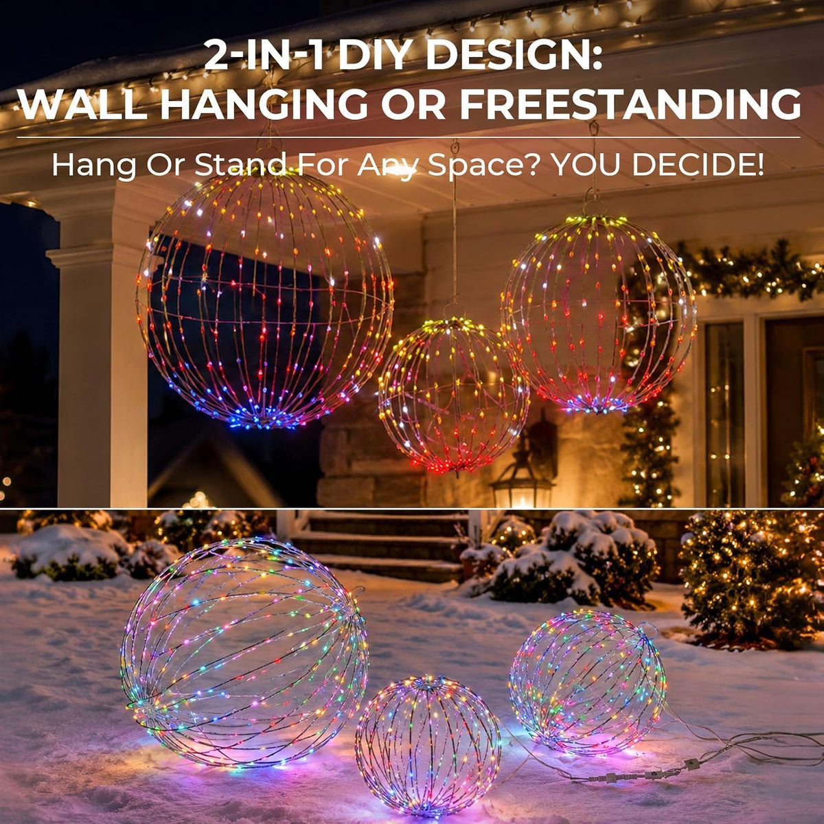 Starfree 3 bolas grandes plegables de Navidad LED RGB de 19 pulgada...