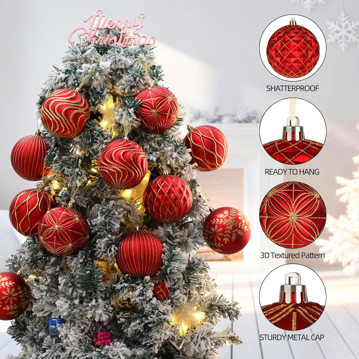 Lanpn 12 bolas de Navidad grandes de 4 pulgadas, decoraciones colga...