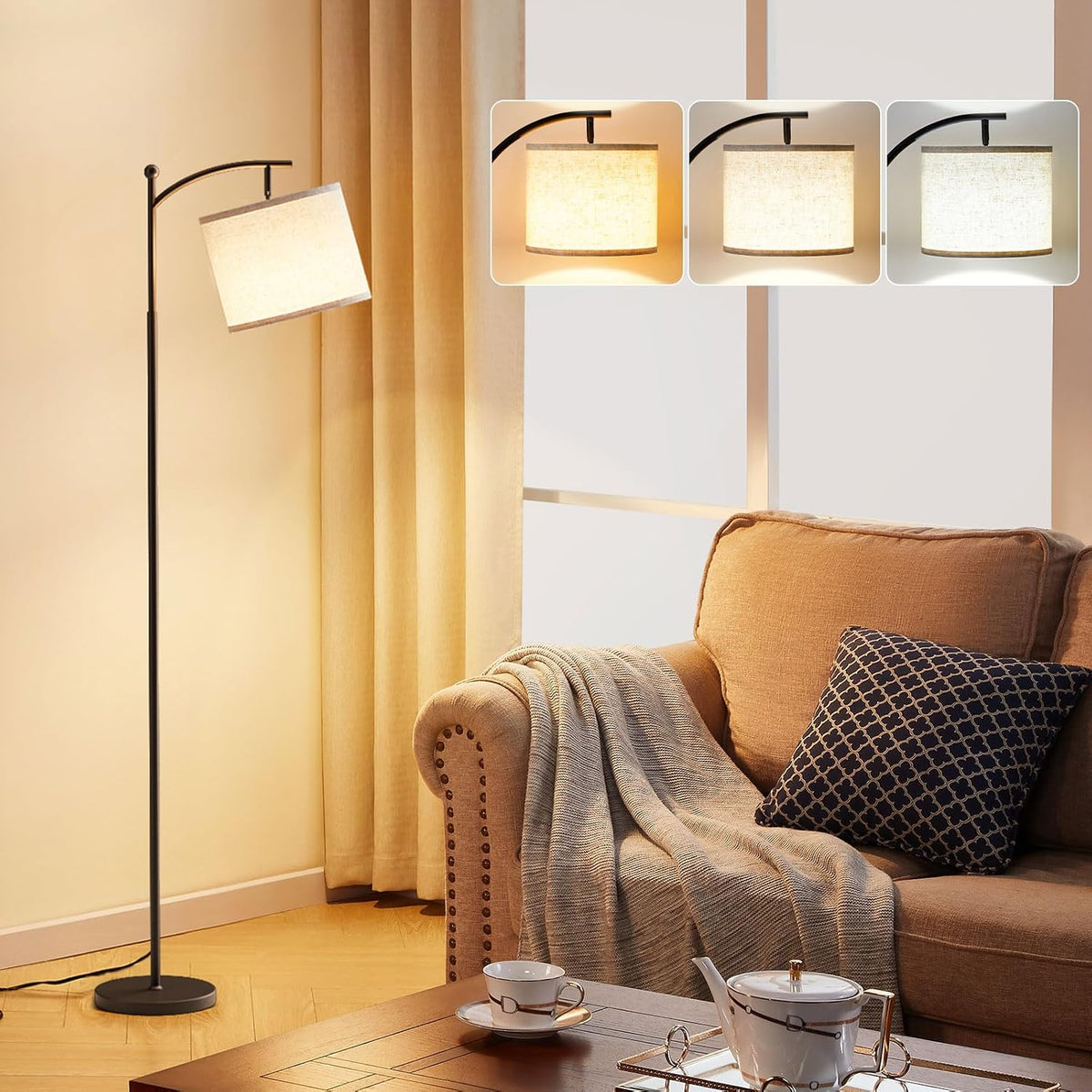 Lámpara de pie moderna Ambimall de 60" con pantalla beige, bombilla...