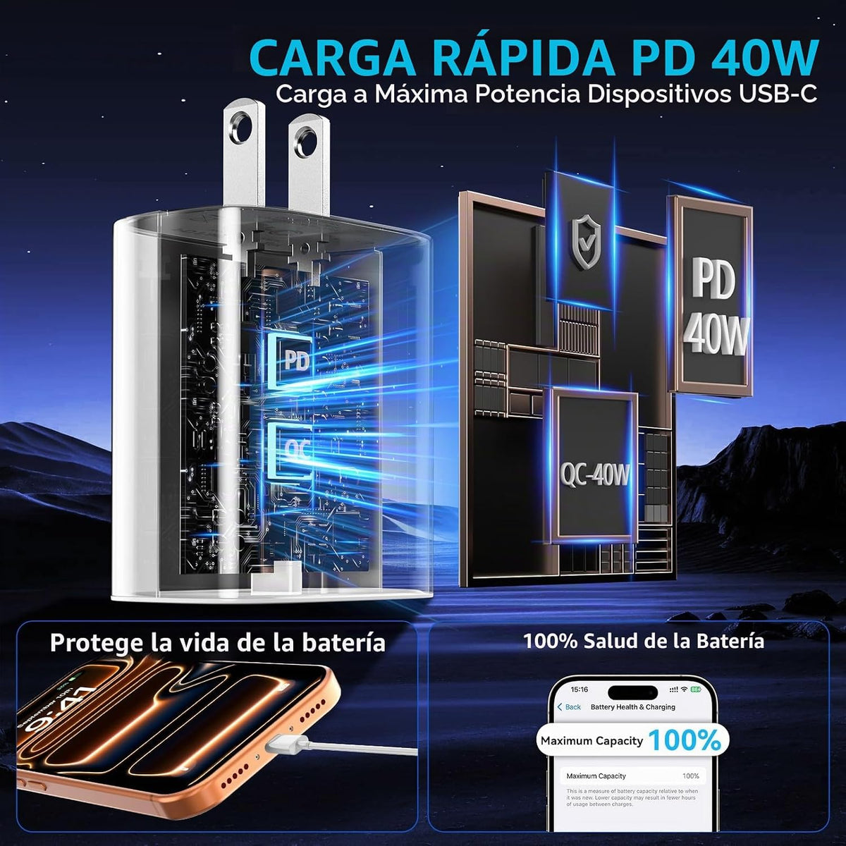 Cargador Pro Max para iPhone 18, 17, 16, carga rápida, cargador USB...