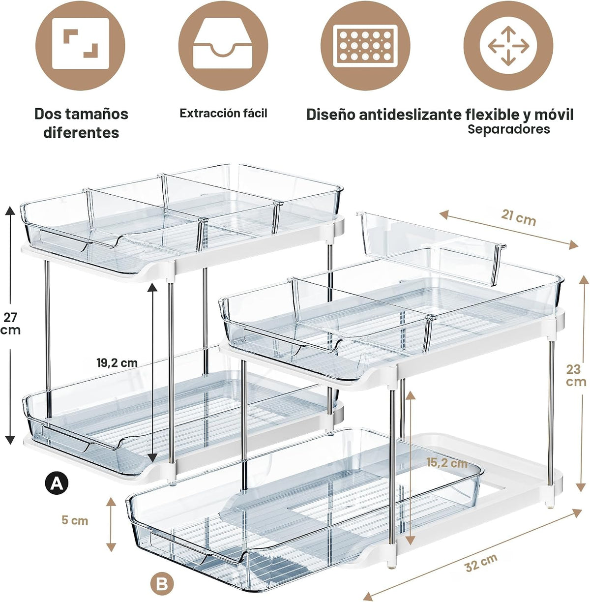 Delamu Organizadores y almacenamiento multiusos de 2 niveles para d...