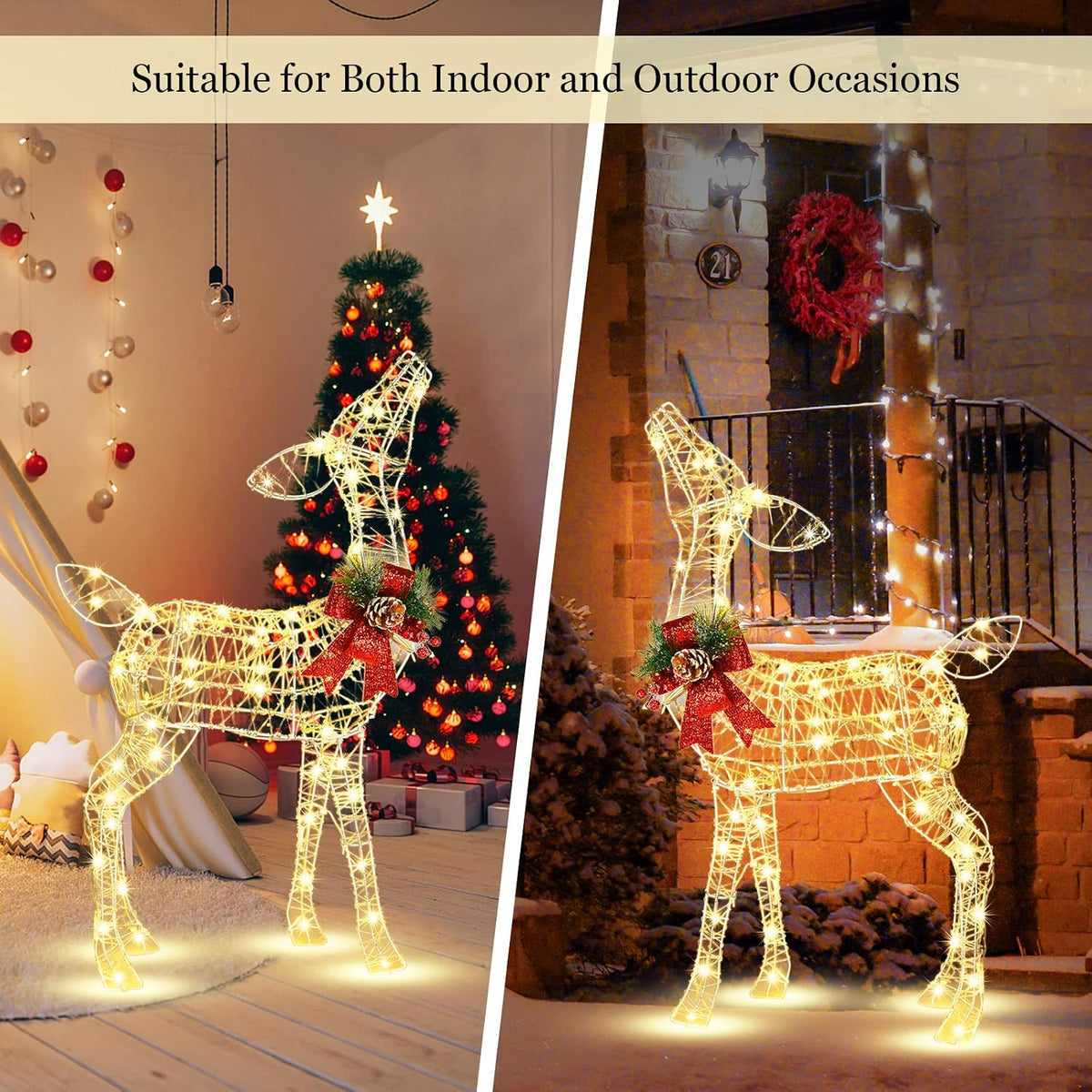 Tangkula Reno navideño iluminado, decoraciones de ciervos 3D para |...