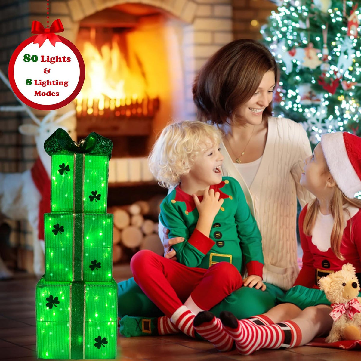 Juego de 3 cajas de regalo iluminadas para decoración de jardín, re...