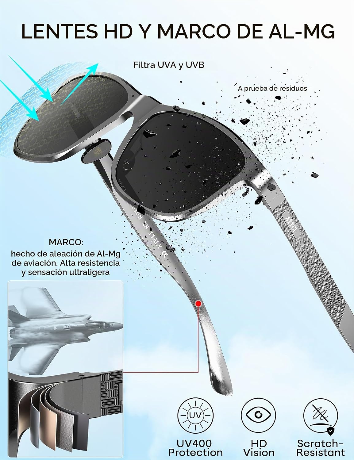 ATTCL Gafas de sol polarizadas para hombre Al-Mg Metal ultraligeras...