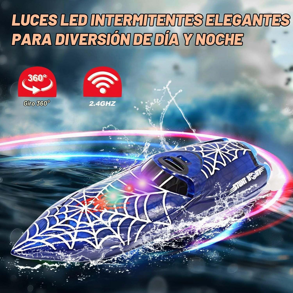 LAFALA - Mini araña de control remoto barco RC barco LED recargable...