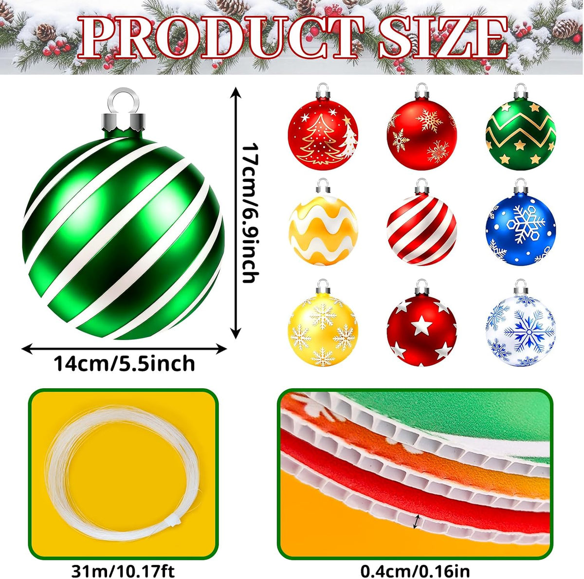 10 piezas de decoraciones navideñas colgantes para exteriores, rojo...