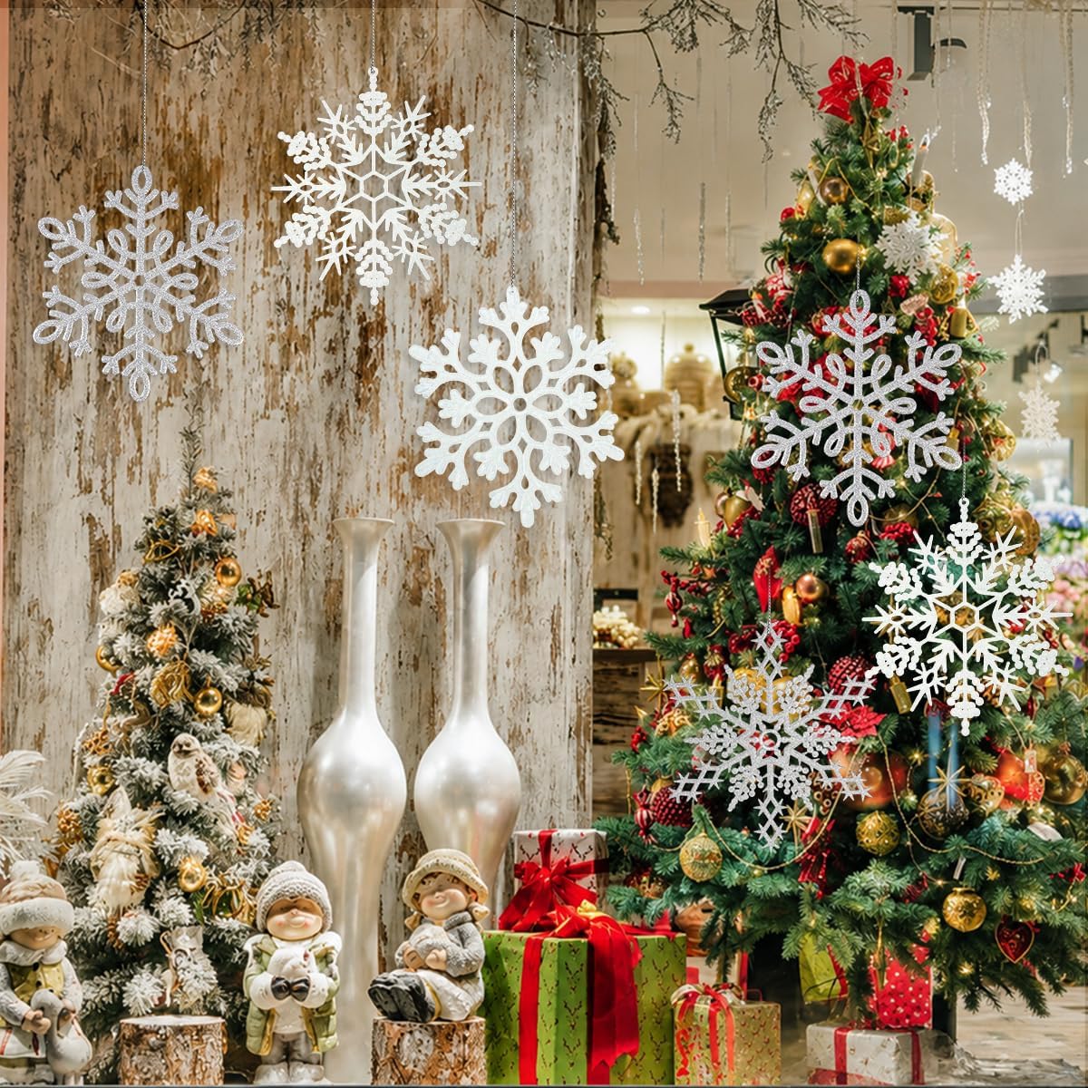 12 piezas de decoraciones grandes de copos de nieve navideños, gran...