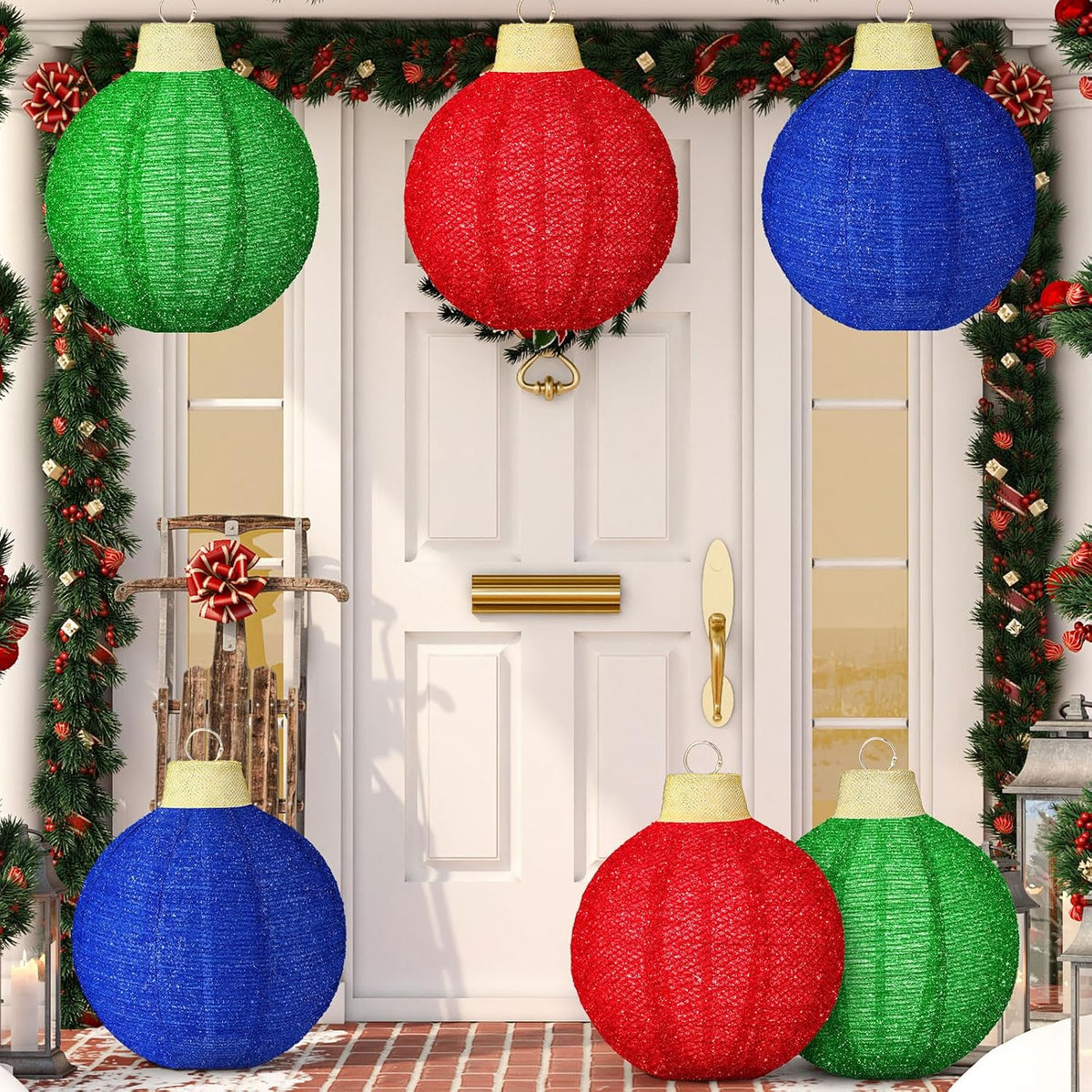 3 bolas de Navidad grandes de 12 pulgadas, adorno, purpurina, rojo,...