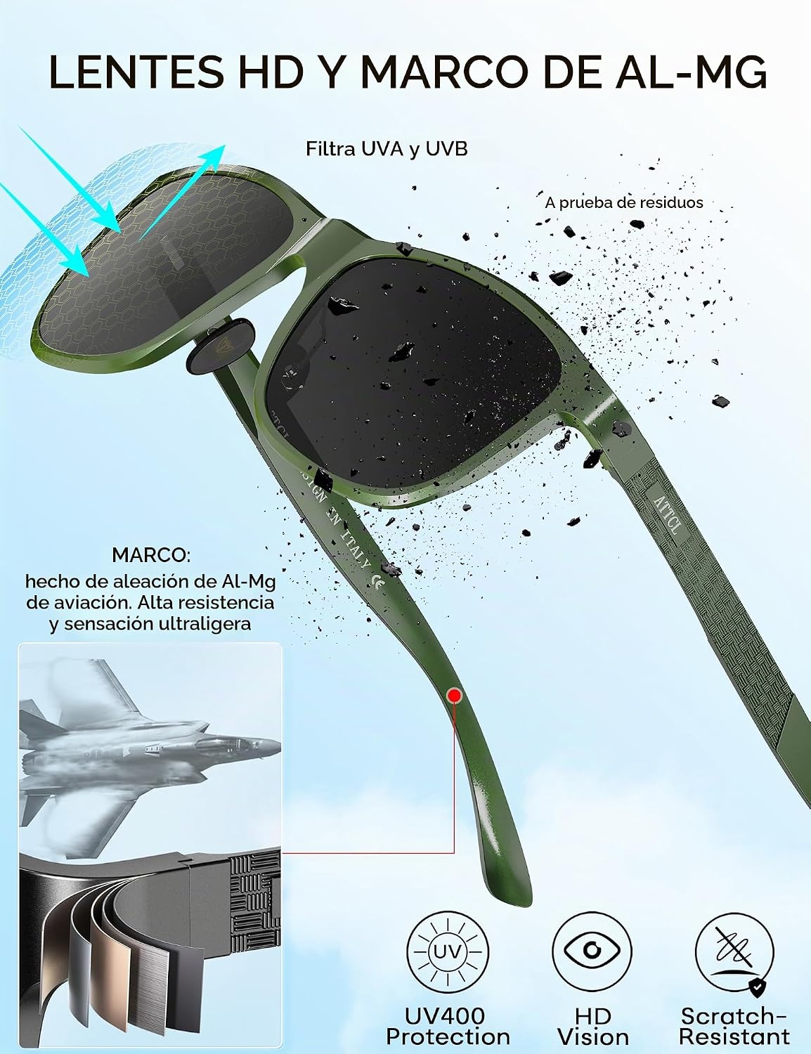ATTCL Gafas de sol polarizadas para hombre Al-Mg Metal ultraligeras...
