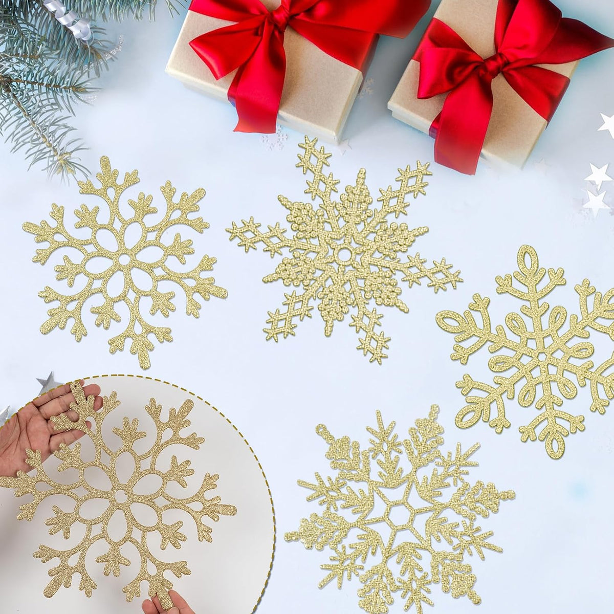 12 adornos grandes de copos de nieve de Navidad, adornos de copos d...