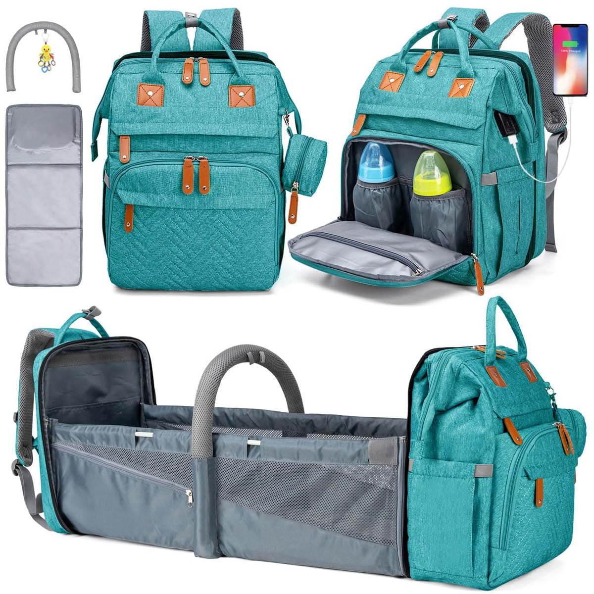 KABAQOO Mochila para pañales con estación de cambio desmontable, bo...