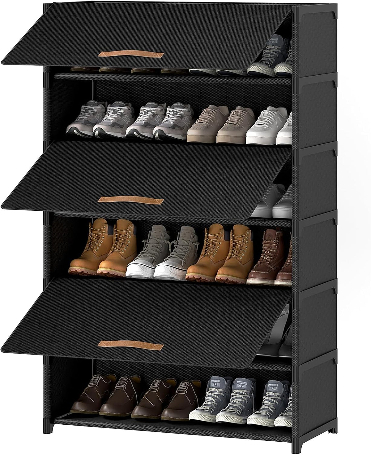 UNITSTAGE Zapatero de 7 niveles con puerta, almacenamiento de 28 pa...