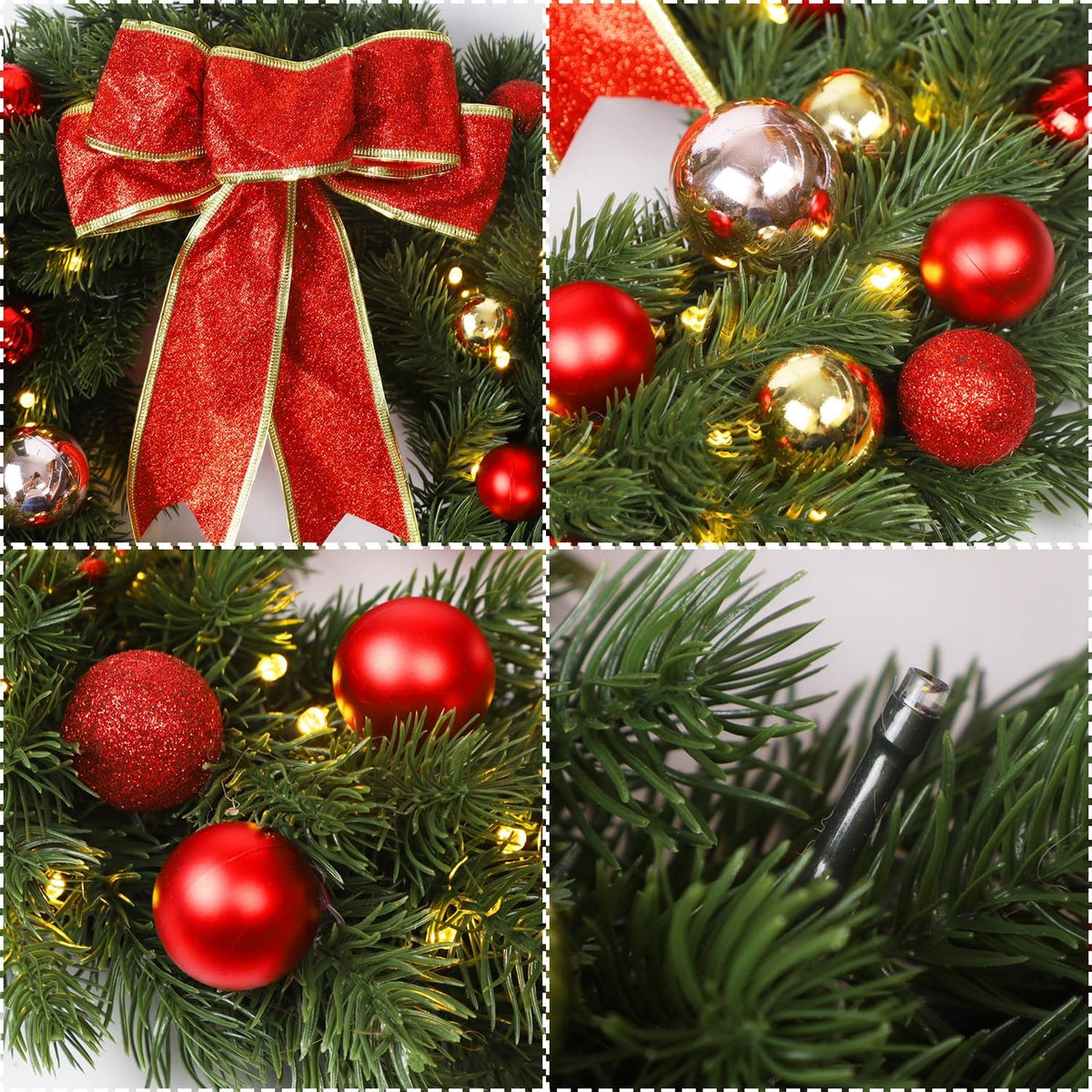 Juegoal - Corona de Navidad preiluminada de 16 pulgadas con colgado...