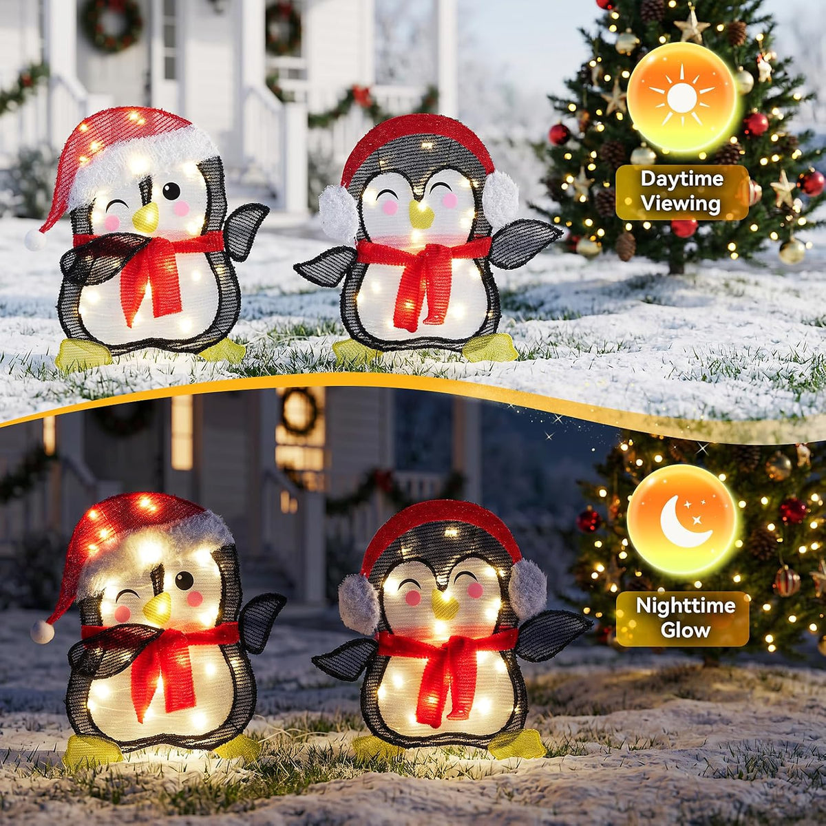NEWBULIG Pingüino iluminado de 2 piezas para decoración navideña pa...