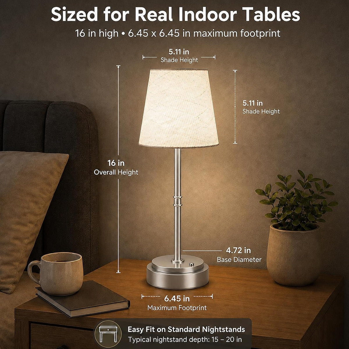 Lámpara de mesa inalámbrica recargable, lámpara de noche con pilas,...
