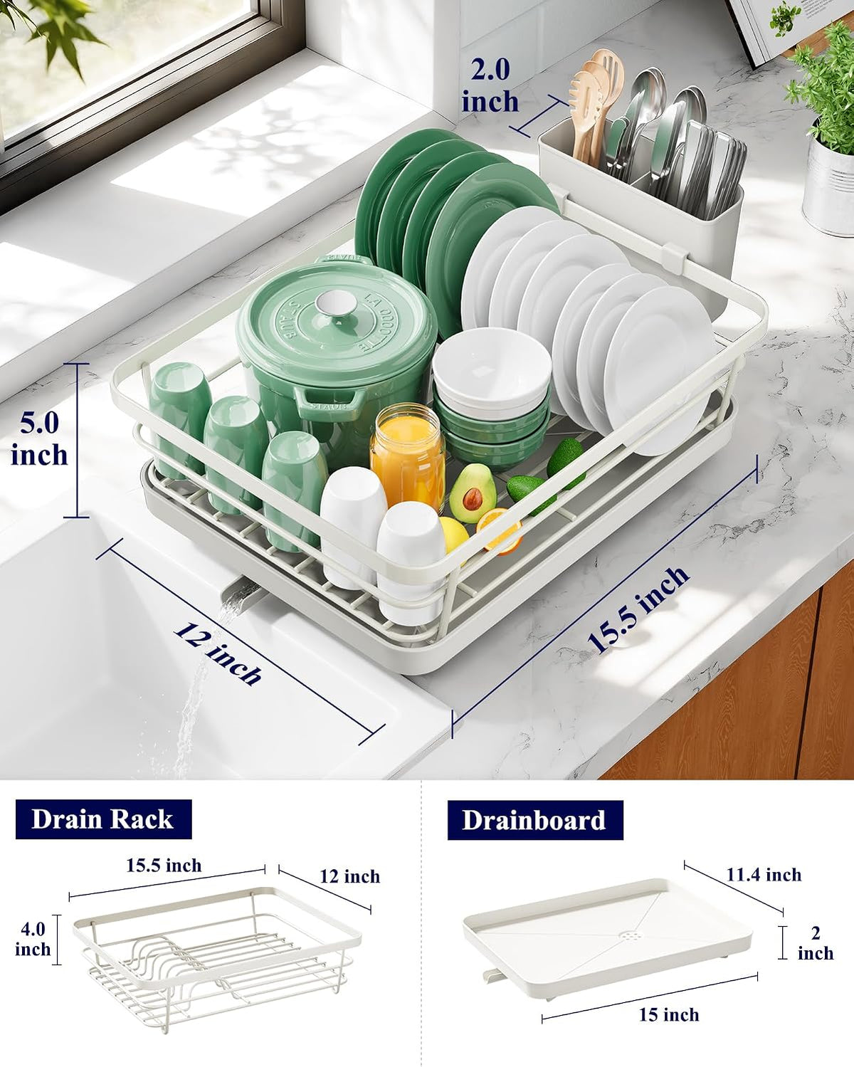 Kitsure Escurridor de platos para encimera de cocina, 12 pulgadas d...