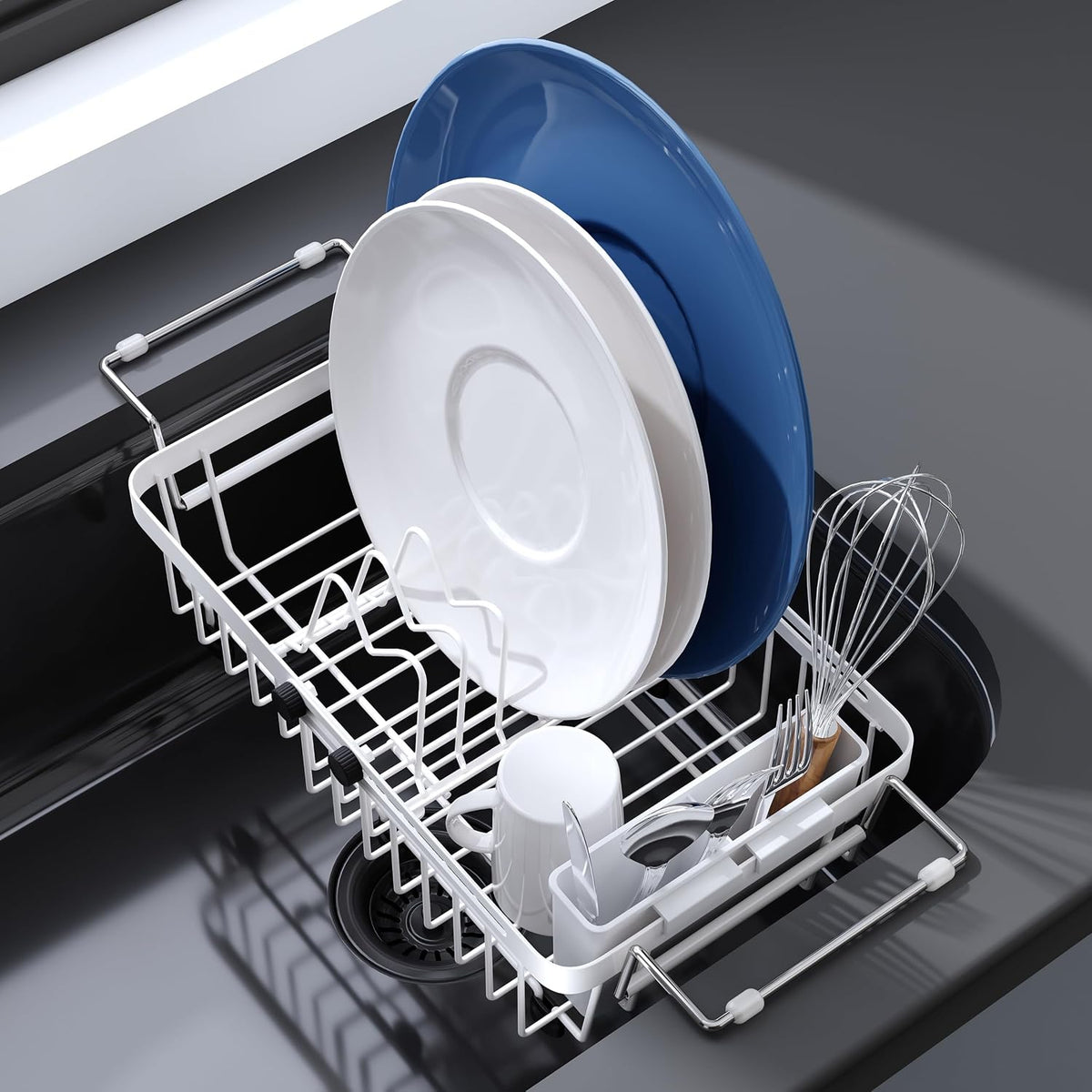 JASIWAY Mini escurridor de platos blanco sobre el fregadero para |...