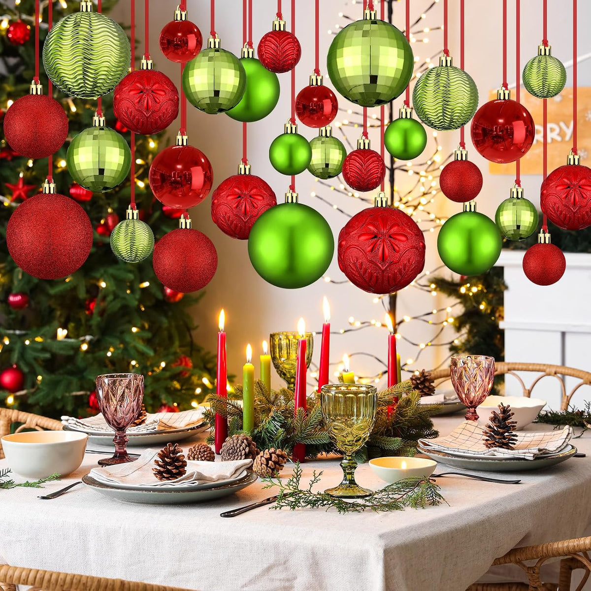 Relaxgiant - 36 bolas de Navidad para techo, rojo, verde lima | Tam...