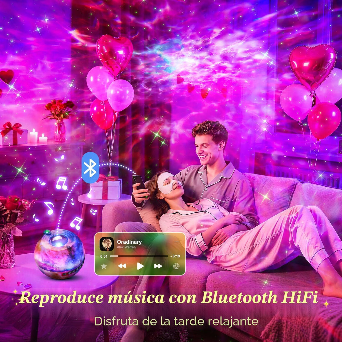Proyector de luz nocturna Galaxy, proyector de estrellas de 15 colo...