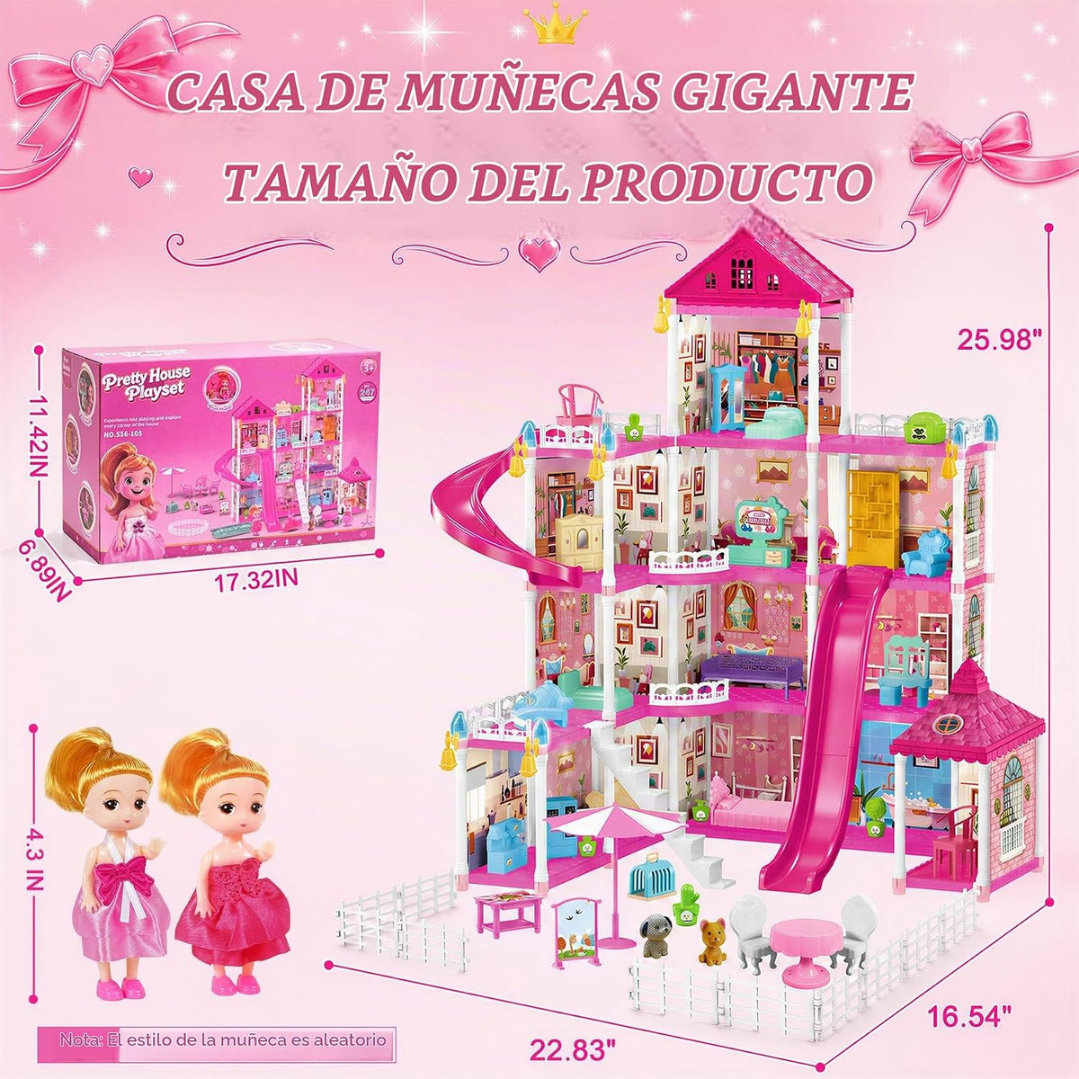 KLADNDER Casa de muñecas de 4 pisos con 12 habitaciones para niñas,...