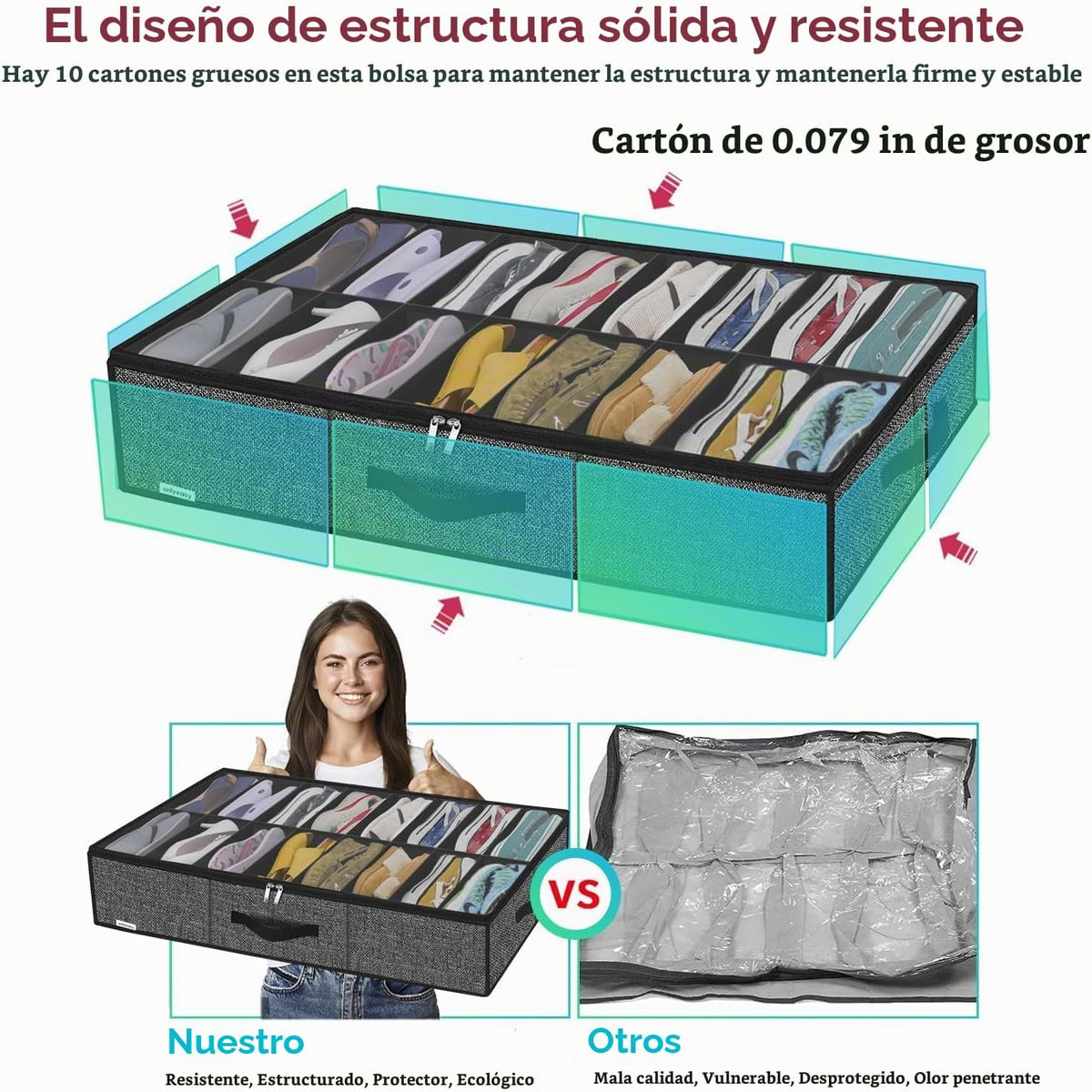 Onlyeasy Organizador de almacenamiento de zapatos resistente debajo...