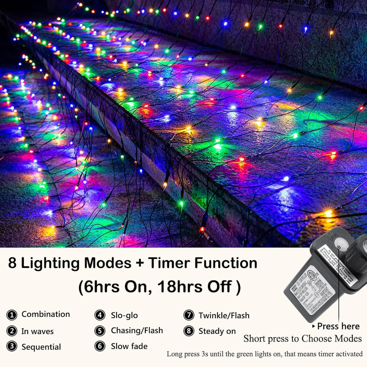 Joomer Luces de red de Navidad de 12 pies x 5 pies, luces de malla...