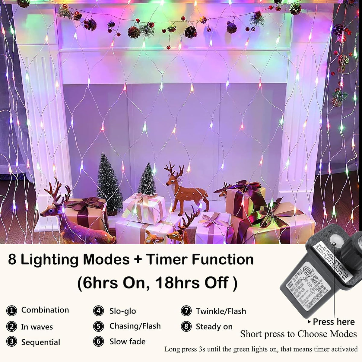 Joomer Luces de red de Navidad de 12 pies x 5 pies, luces de malla...