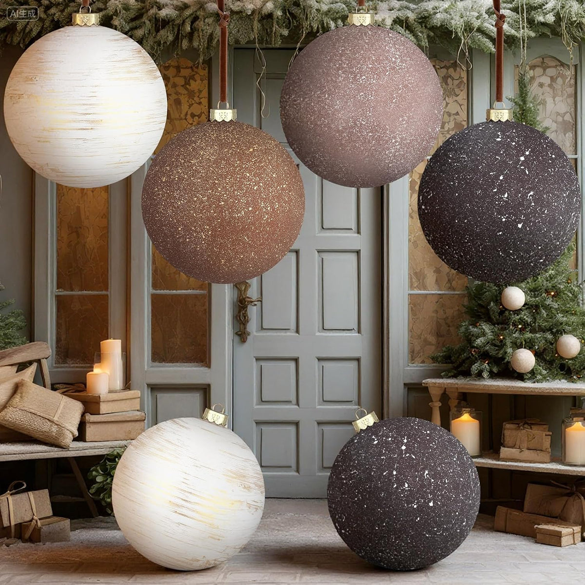 Tigeen - 4 adornos de bolas de Navidad neutrales grandes de 6 pulga...
