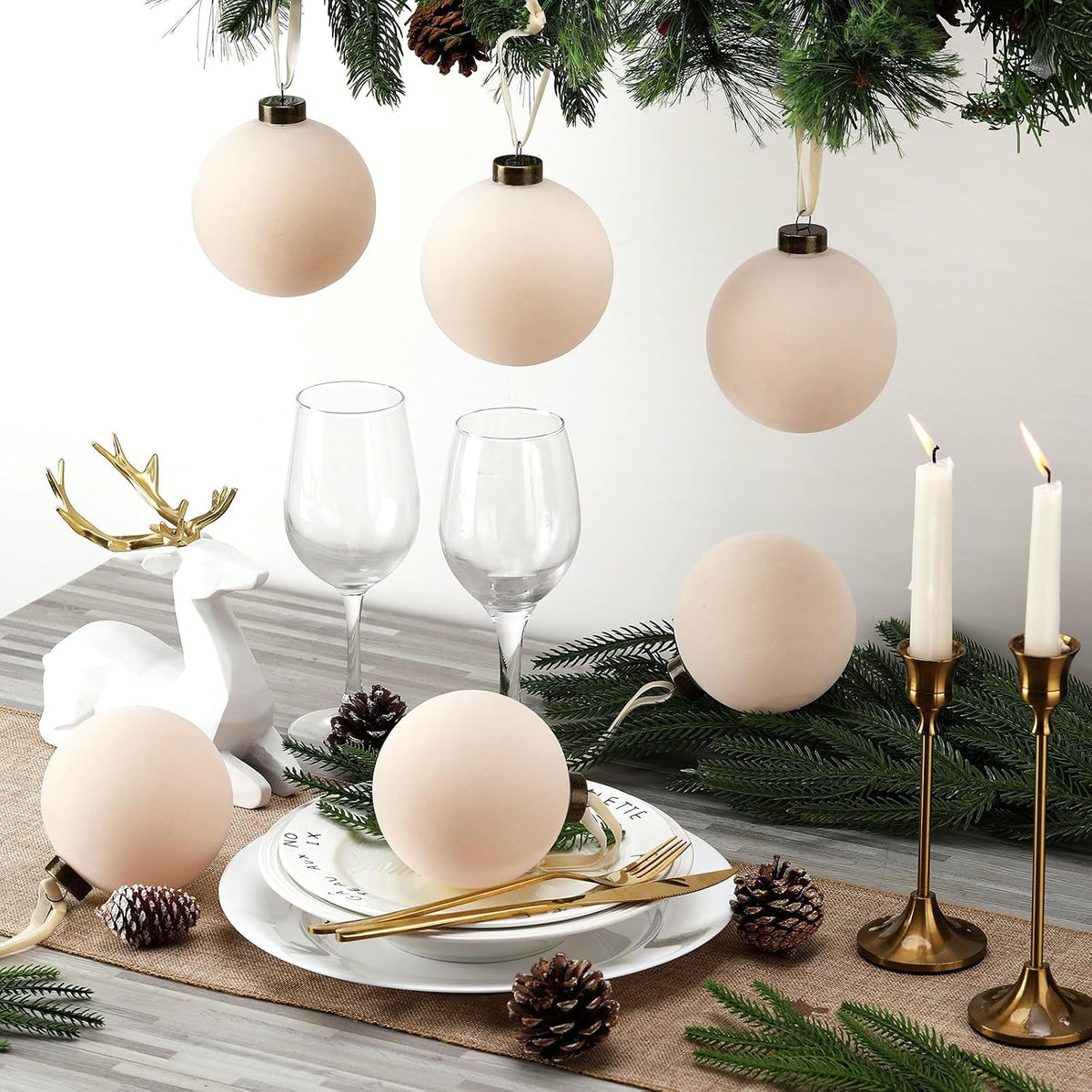 6 adornos grandes de terciopelo de Navidad de 4 pulgadas | Bolas co...