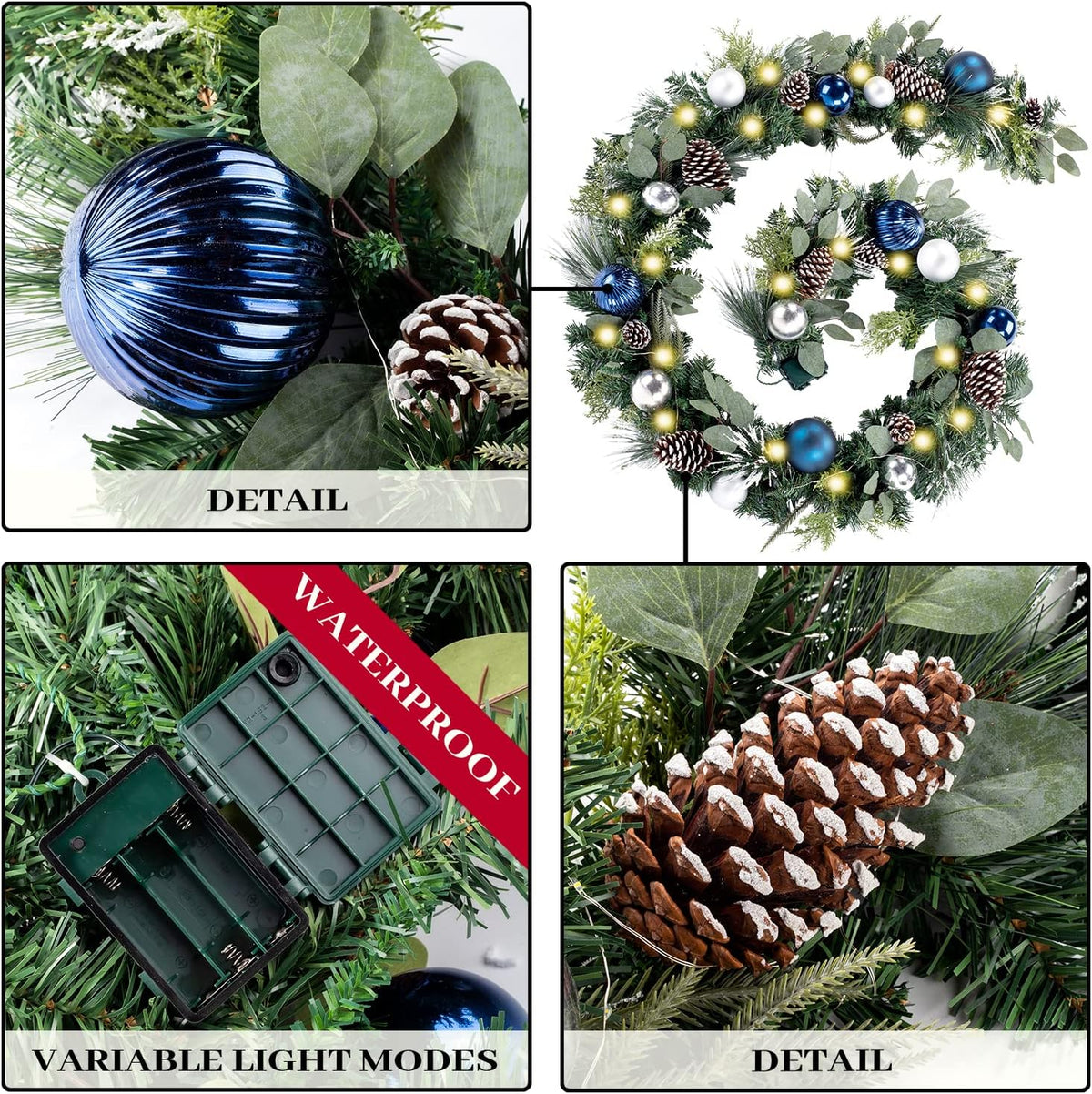 WANNA-CUL Guirnalda de Navidad preiluminada de 9 pies con luces | G...