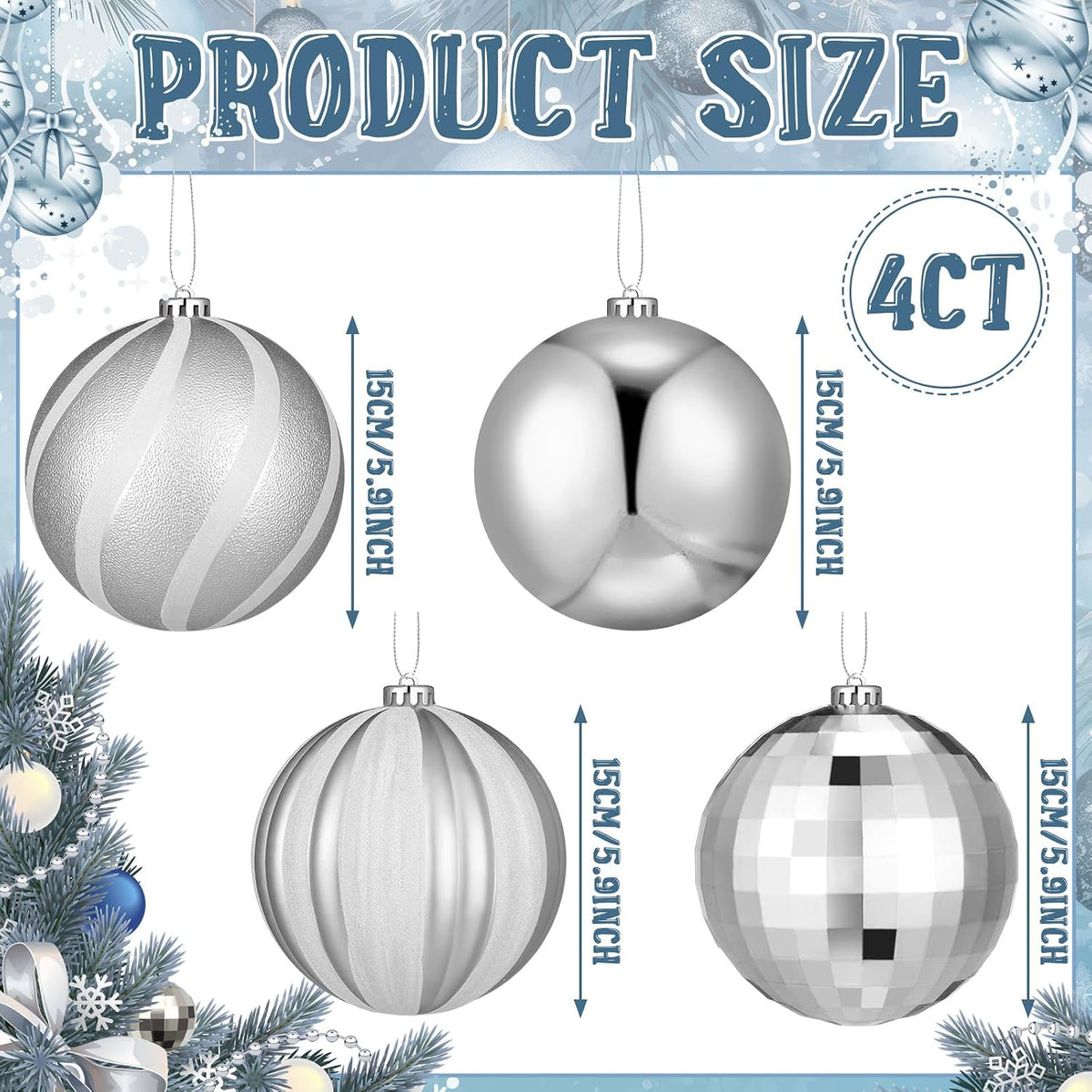 Tigeen - 4 bolas decorativas de Navidad grandes de 6 pulgadas | Ado...