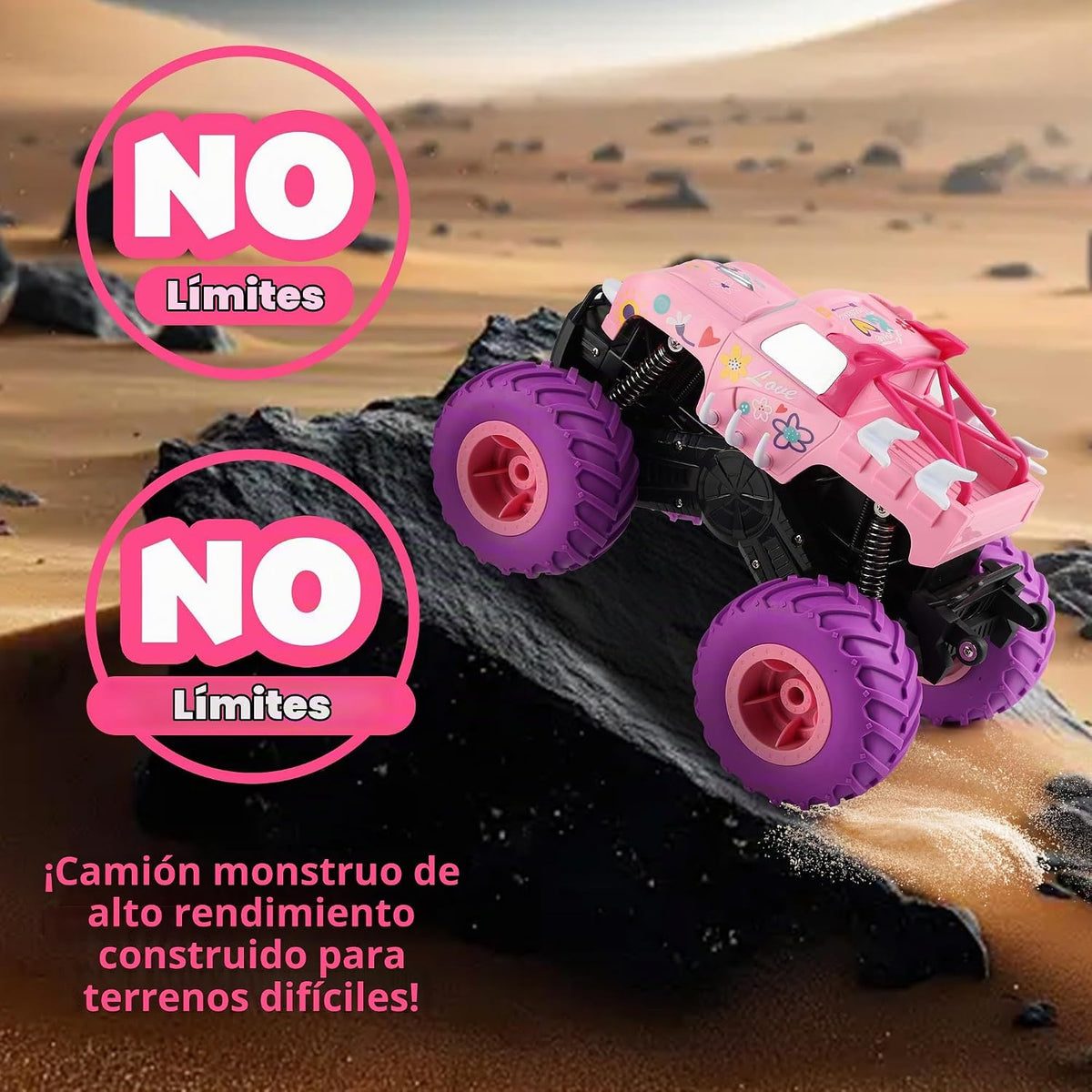 Threeking 1:16 Camión Monstruo Anfibio Coche de Control Remoto Rosa...