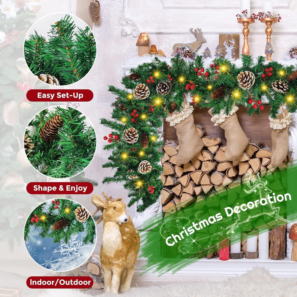 Mduvoz Guirnalda de Navidad, guirnalda de Navidad preiluminada de 9...