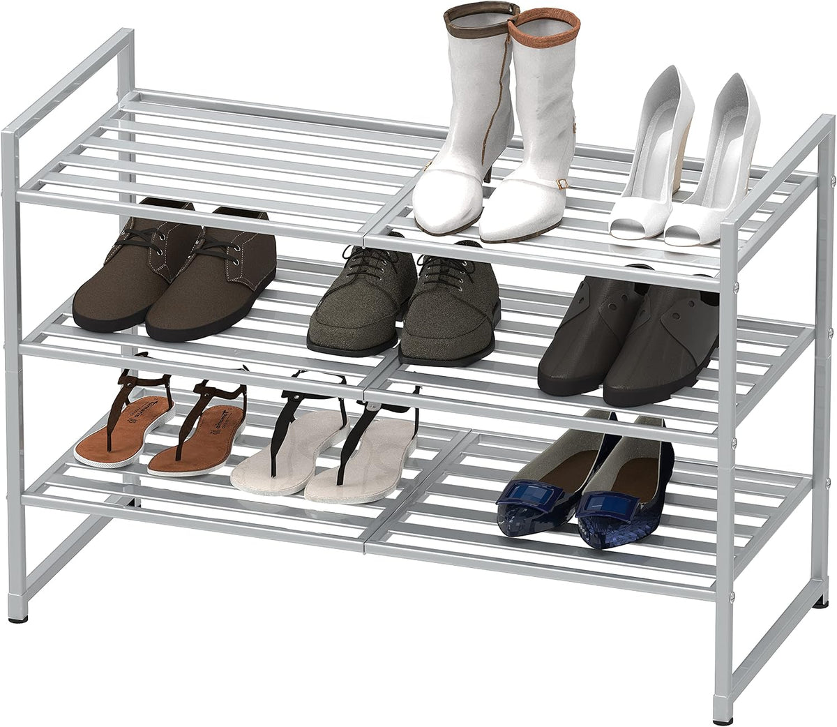 Simple Houseware Zapatero apilable con panel de metal de 3 niveles...
