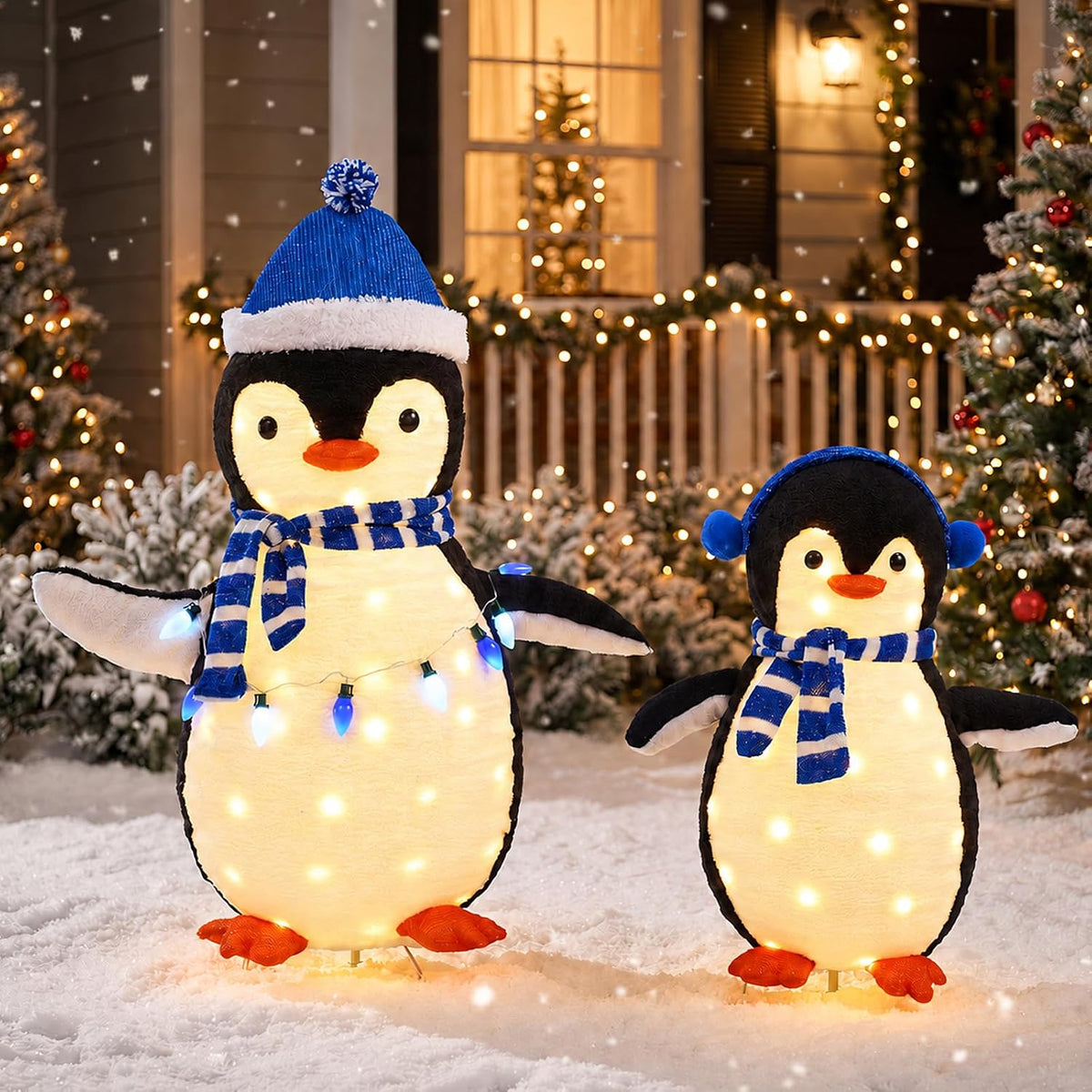 NEWBULIG 2 piezas de pingüino iluminado para exteriores, decoracion...