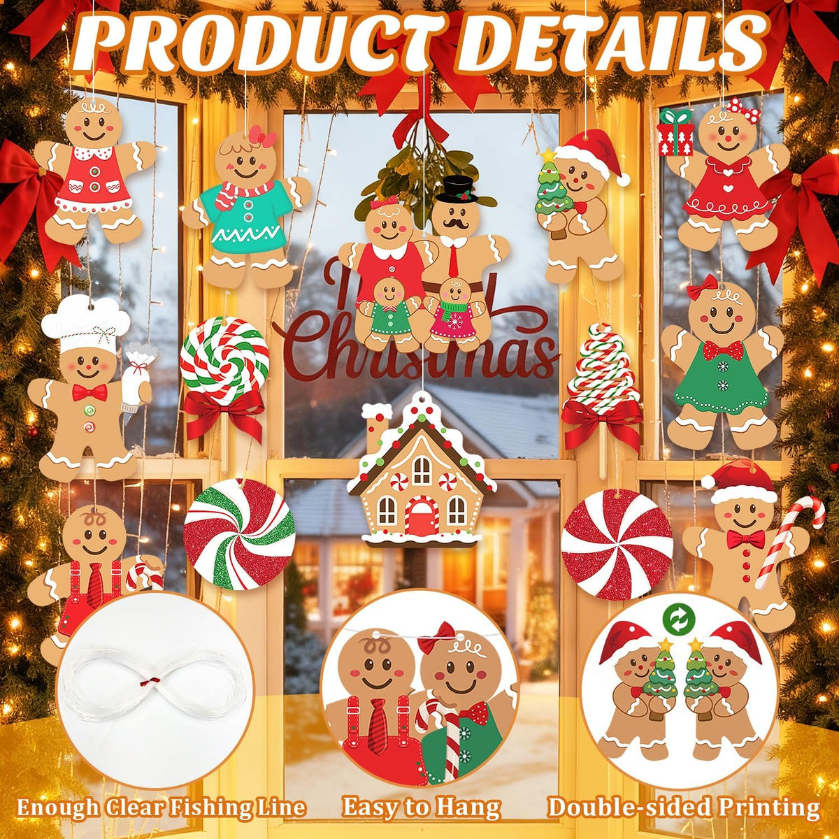 20 piezas de decoraciones navideñas de pan de jengibre para exterio...