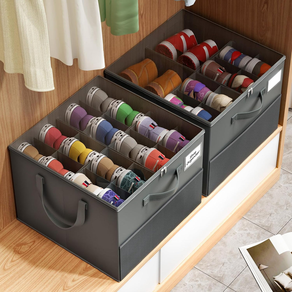 Organizador grande de zapatos reforzado para armario con divisores...