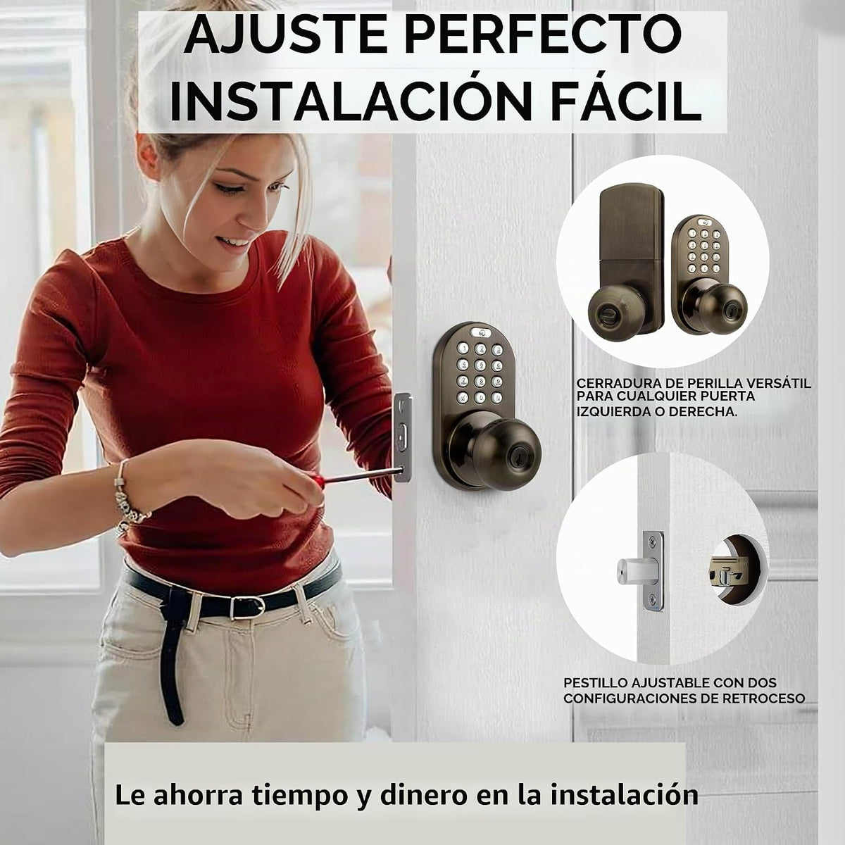 MiLocks TKK-02AQ - Pomo de puerta digital con teclado, cerradura de...
