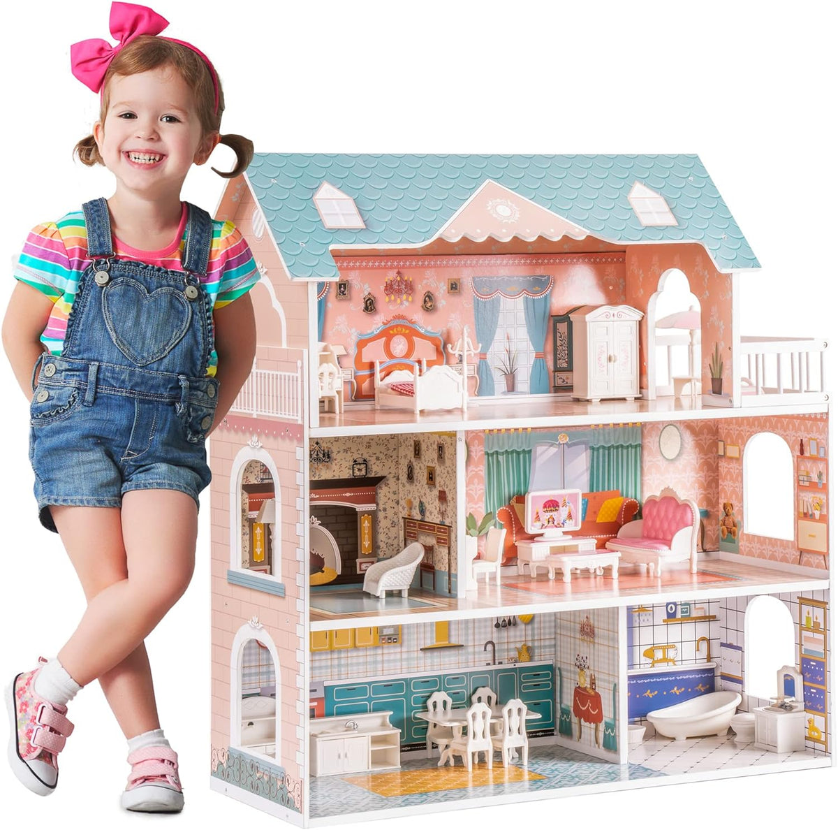 ROBOTIME Casa de muñecas de madera para niños de 3, 4, 5, 6 años, c...
