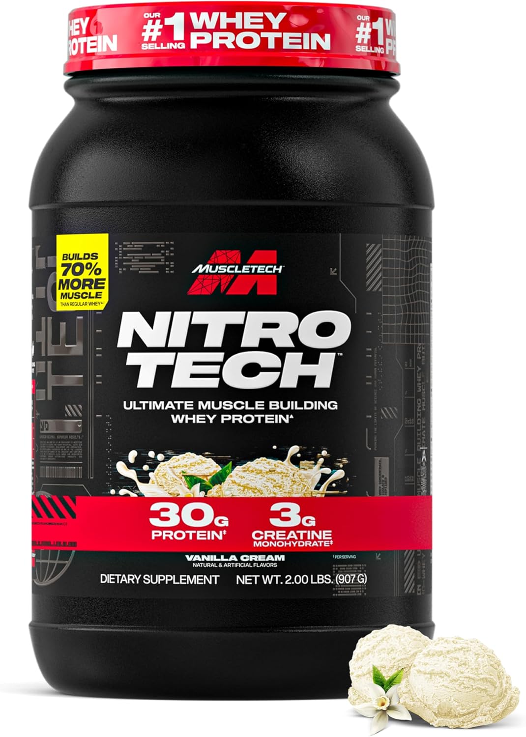 MuscleTech Proteína de suero en polvo (crema de vainilla, 2 libras)...