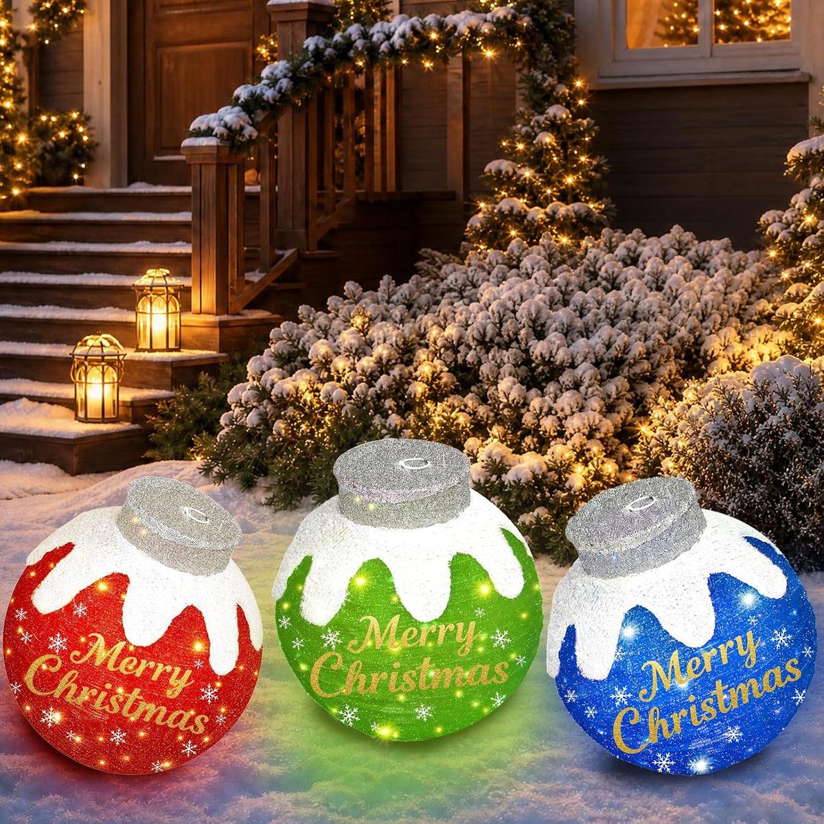3 adornos de bolas de Navidad para exteriores, decoraciones de Navi...
