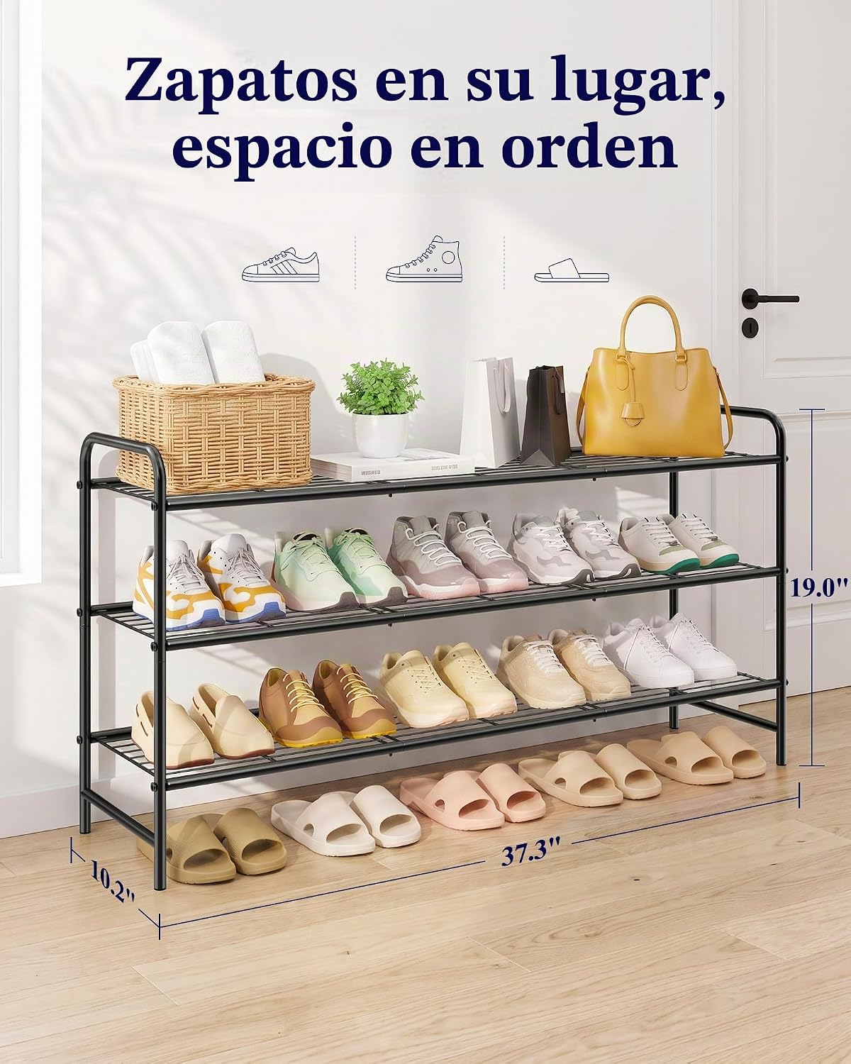 Kitsure Organizador de zapatos de acero inoxidable, 37.3" de ancho...
